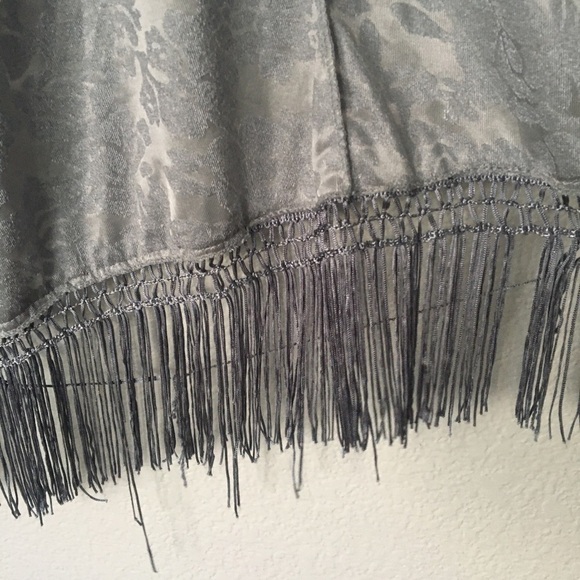 Emanuel Geraldo Gray Floral Velour Kimono Fringe Open Cardigan Draped‎ Tassels - Picture 7 of 8
